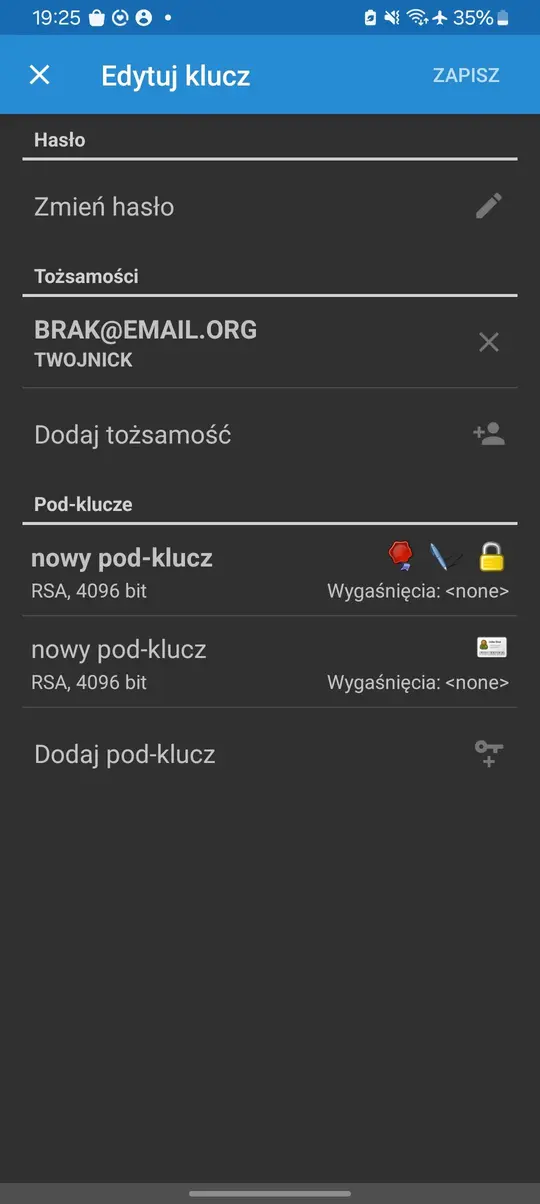 Ekran zapisywania zmian